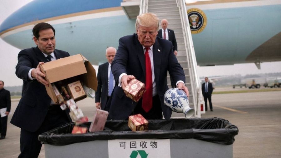 PARANOJA ILI…: Trump i američka delegacija navodno javno bacili darove iz Kine prije povratka kući iz Pekinga